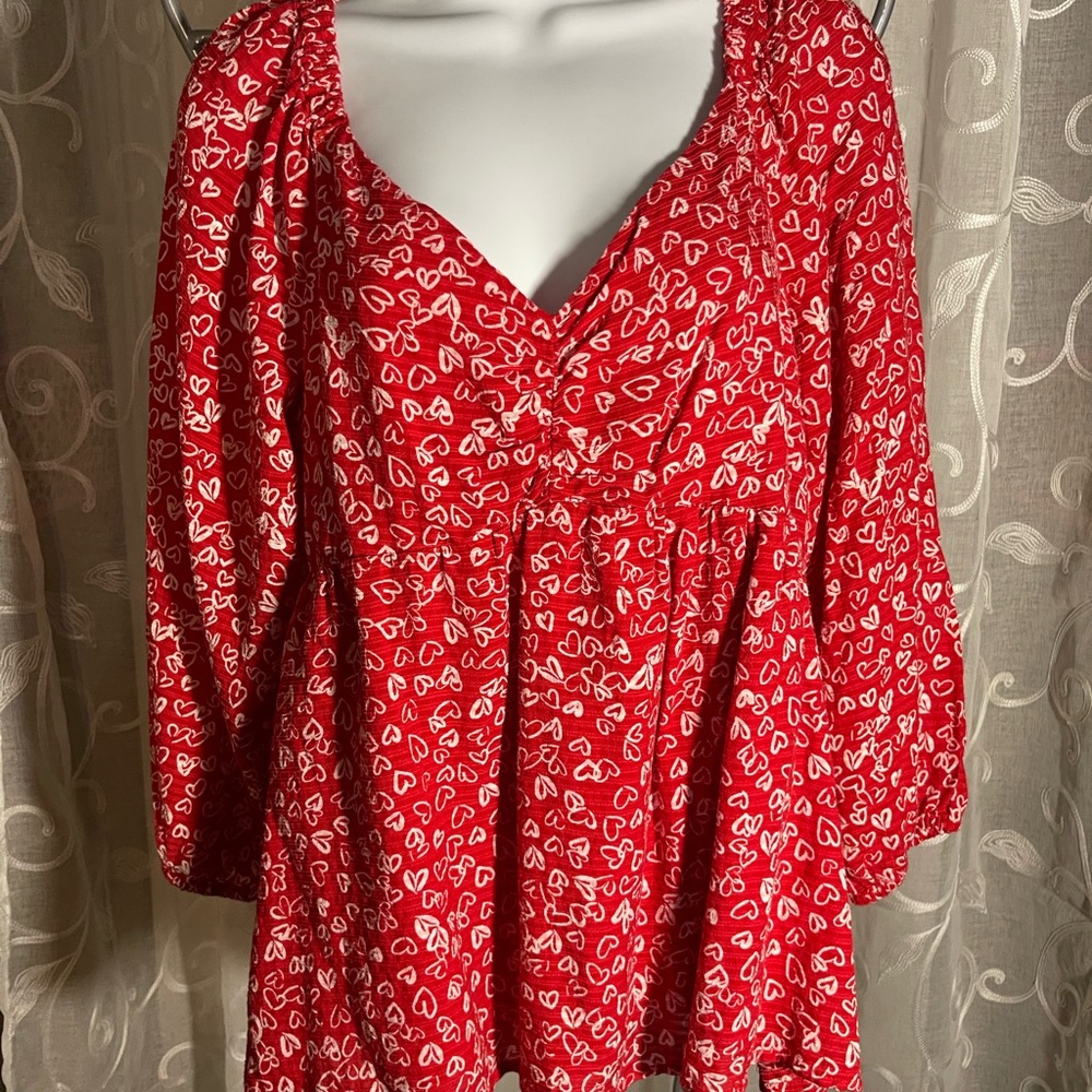 LOFT Red Heart Print Dress Shirt Valentine’s